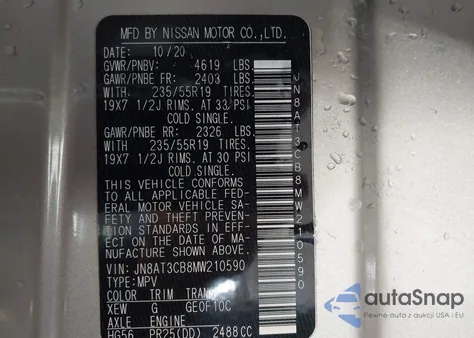 2021 Nissan Rogue Sl Intelligent Awd из США, поврежденный, VIN JN8AT3CB8MW210590